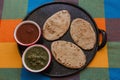 Tlacoyos Mexican food, green and red sauce in Mexico city spicy food mexican culture