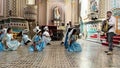 Tlalpujahua, Mexico-February 20, 2023: Pilgrims in Exconvento Santuario de la Virgen del Carmen Royalty Free Stock Photo