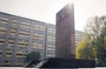 Tlatelolco, CDMX, 10 12 22, Monument to the students in the Plaza de las Tres Culturas with a building in the background Royalty Free Stock Photo