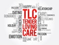 TLC - Tender Loving Care word cloud, concept background Royalty Free Stock Photo