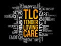 TLC - Tender Loving Care word cloud, concept background Royalty Free Stock Photo