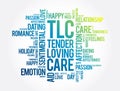 TLC - Tender Loving Care word cloud, concept background Royalty Free Stock Photo