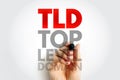 TLD Top Level Domain text with a hand writing on transparent surface, concept of internet naming and website structure Royalty Free Stock Photo
