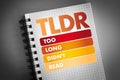 TLDR - Too Long Didn`t Read acronym Royalty Free Stock Photo