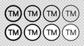 TM icon. Set of tm icons. Trademark symbols. Line trade marks. Signs of copyright. Logo for patent and trademark isolated on