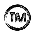 TM sign - Trademark in a circle, black brush drawing, vector