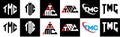 TMC letter logo design in six style. TMC polygon, circle, triangle, hexagon, flat and simple style with black and white color Royalty Free Stock Photo