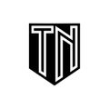 TN Logo monogram shield geometric white line inside black shield color design