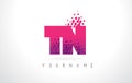 TN T N Letter Logo with Pink Purple Color and Particles Dots Design.