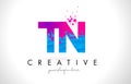 TN T N Letter Logo with Shattered Broken Blue Pink Texture Design Vector.