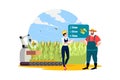 Farmers and engineers monitor and analyze data in the smart farms. Royalty Free Stock Photo