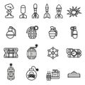 TNT, Bomb icons set. Line Style stock vector.