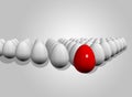 Unique Red Egg Among Rows of White Eggs - Standout Concept Vector Illustration Royalty Free Stock Photo
