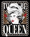 To be queen. Vector hand drawn illustration of girl in wig with pomade isolated.