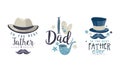 To the Best Father Logo Design Set, I love Dad Hand Drawn Labels Vector Illustration