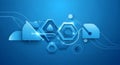To the design are overlapping hexagons with lines and nodes connecting Royalty Free Stock Photo