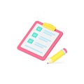 To do list complete notes writing task checkmark done clipboard pencil 3d icon realistic vector