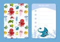 To do list with cute sea animals. Notebook, diary, stationery, organizer page, sticker with marine creatures seamless