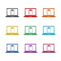 To do list document on laptop icon, color set
