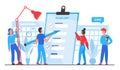 To do list, goals complete concept vector illustration, cartoon flat tiny people group planning, standing near checklist
