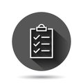 To do list icon in flat style. Document checklist vector illustration on black round background with long shadow effect. Notepad Royalty Free Stock Photo