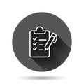 To do list icon in flat style. Document checklist vector illustration on black round background with long shadow effect. Notepad Royalty Free Stock Photo