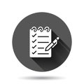 To do list icon in flat style. Document checklist vector illustration on black round background with long shadow effect. Notepad Royalty Free Stock Photo