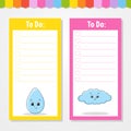 To do list for kids. Empty template. Drop and cloud. The rectangular shape. Isolated color vector illustration. Funny character.