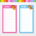 To do list for kids. Empty template. Isolated color vector illustration. Funny character. Cartoon style. For the diary, notebook,