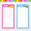 To do list for kids. Empty template. Star and bee. The rectangular shape. Isolated color vector illustration. Funny character.