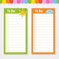 To do list for kids. Empty template. Sun and cloud. The rectangular shape. Isolated color vector illustration. Funny character.