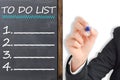 To do list made by businesswoman on chalkboard, business plan and targets of the company for the new year