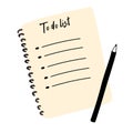 To do list notebook illustration with pen isolated on white background