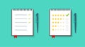 To do list in notebook notepad icon vector flat with checklist agenda or feedback survey results and quality rate rank concept top Royalty Free Stock Photo