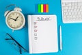 To do list in notebook plan. Top view, flat lay, copy space. Royalty Free Stock Photo