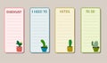 To-do list, notes and checklist. Colored sheets with drawings of cacti