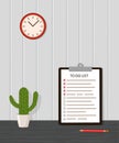 To do list with pencil, cactus and wallclock