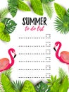 To do list with pink flamingos and exotic palm leaves Royalty Free Stock Photo