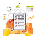 To do list or planning in delivery service. Hands holding clipboard with checklist with checkmarks