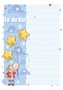 To do list. Santa Claus. Cartoon calf with star shaped balloons. Template design, childrens planning