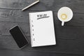 To do list spiral notepad flat lay dark style Royalty Free Stock Photo