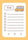 To do list template decorated by school yellow bus Royalty Free Stock Photo