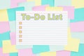 To-Do List type with checkboxes on a sticky note background with multi-color notes