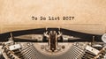 To Do List 2017 typed words on a old Vintage Typewriter. Royalty Free Stock Photo