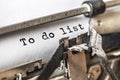 To do list typed words on a vintage typewriter. Close up Royalty Free Stock Photo
