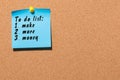 To do list with words Make More Money pinned at cork notice board. Business concept, free space for text Royalty Free Stock Photo