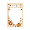 To do planner template. Daily to do list cozy autumn vibes. Autumn trendy organizer elements. Harvest festival, thanksgiving day