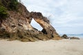 Pierced stone Khao Hin Thalu or hole in a massive rocky cliff Royalty Free Stock Photo