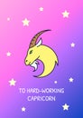 To hard working capricorn greeting card with color icon element Royalty Free Stock Photo