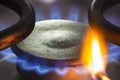 To light a natural gas burner with a match Royalty Free Stock Photo